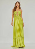 Criss-cross Chartreuse Ruched A-line Halter Sleeveless Long Prom Dress