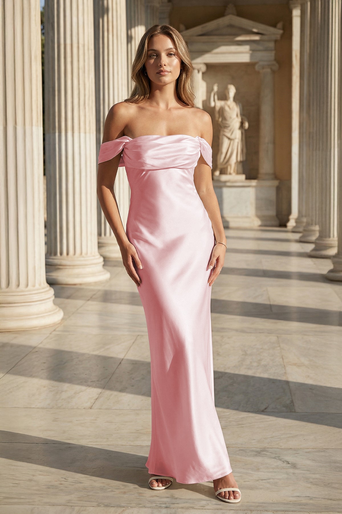 Off the Shoulder Coral Mermaid Satin Long Party Dress