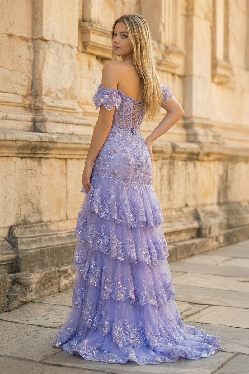 Sheath Off the Shoulder Long Lace Prom Dress (Lace-up Back)